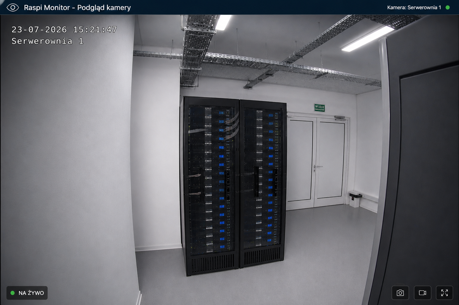 Podgląd obrazu z kamery zainstalowanej w serwerowni